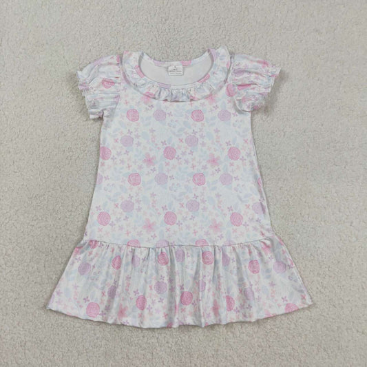 Pink blue flowers design baby girl summer dress