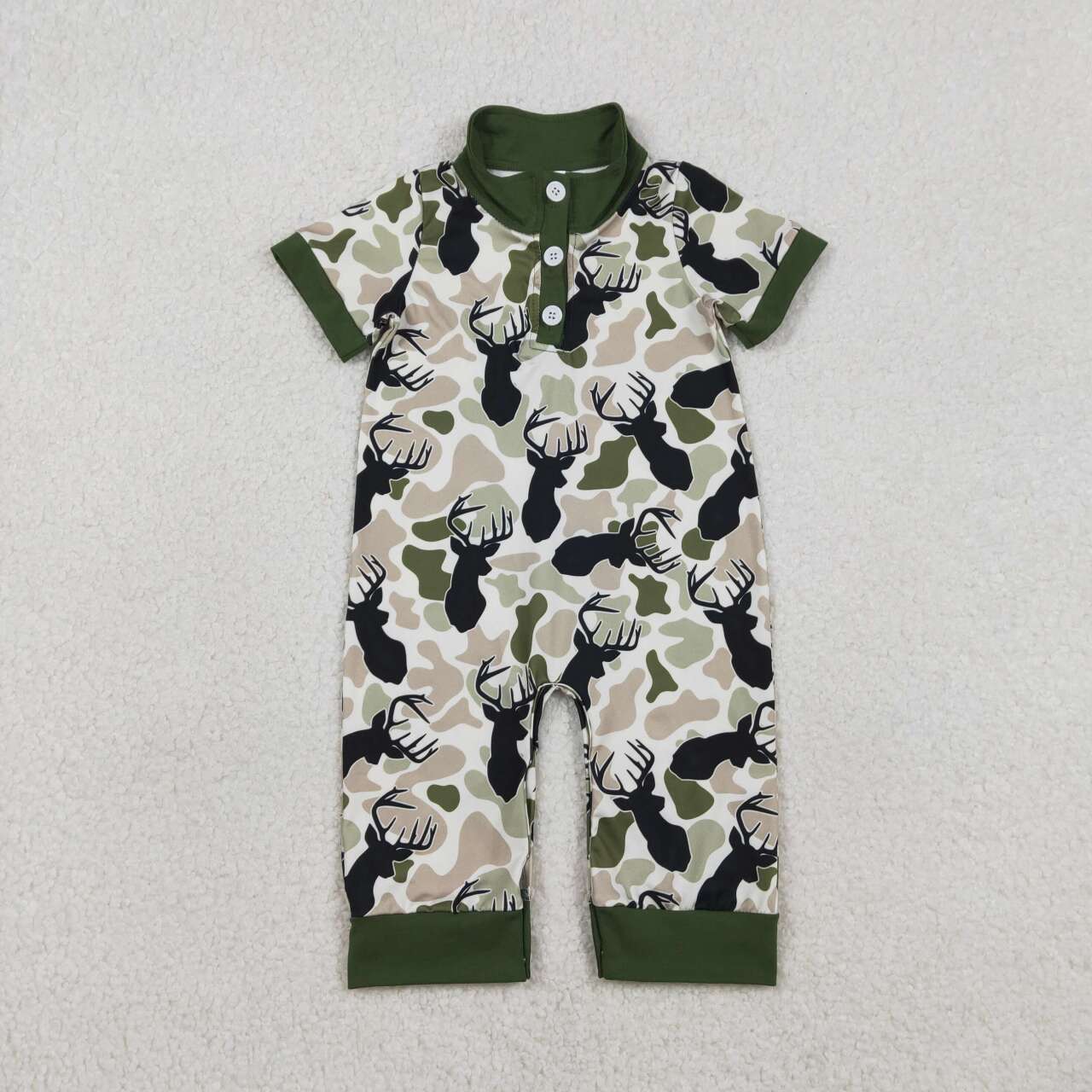 Deer camo toddle baby short sleeve polo romper