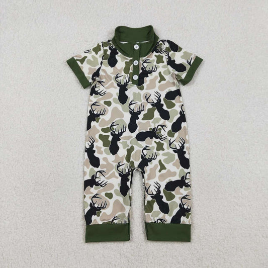 Deer camo toddle baby short sleeve polo romper