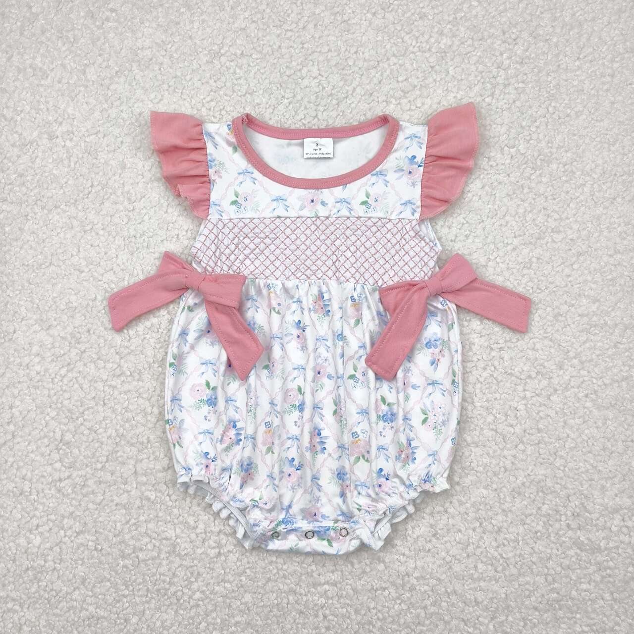 Infant girls pink floral summer embroidery romper
