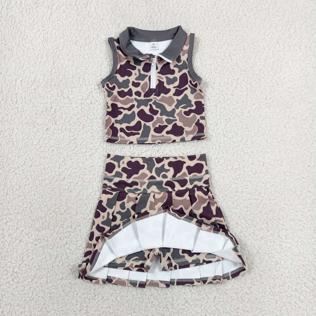 Brown camo yoga top matching skorts girls summer outfit