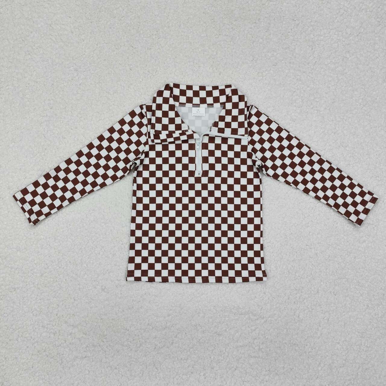 Toddle Baby Girls Brown Checkered Long Sleeve Pullover Top