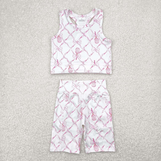 Pink bow baby girls teenis active wear athletic outfit