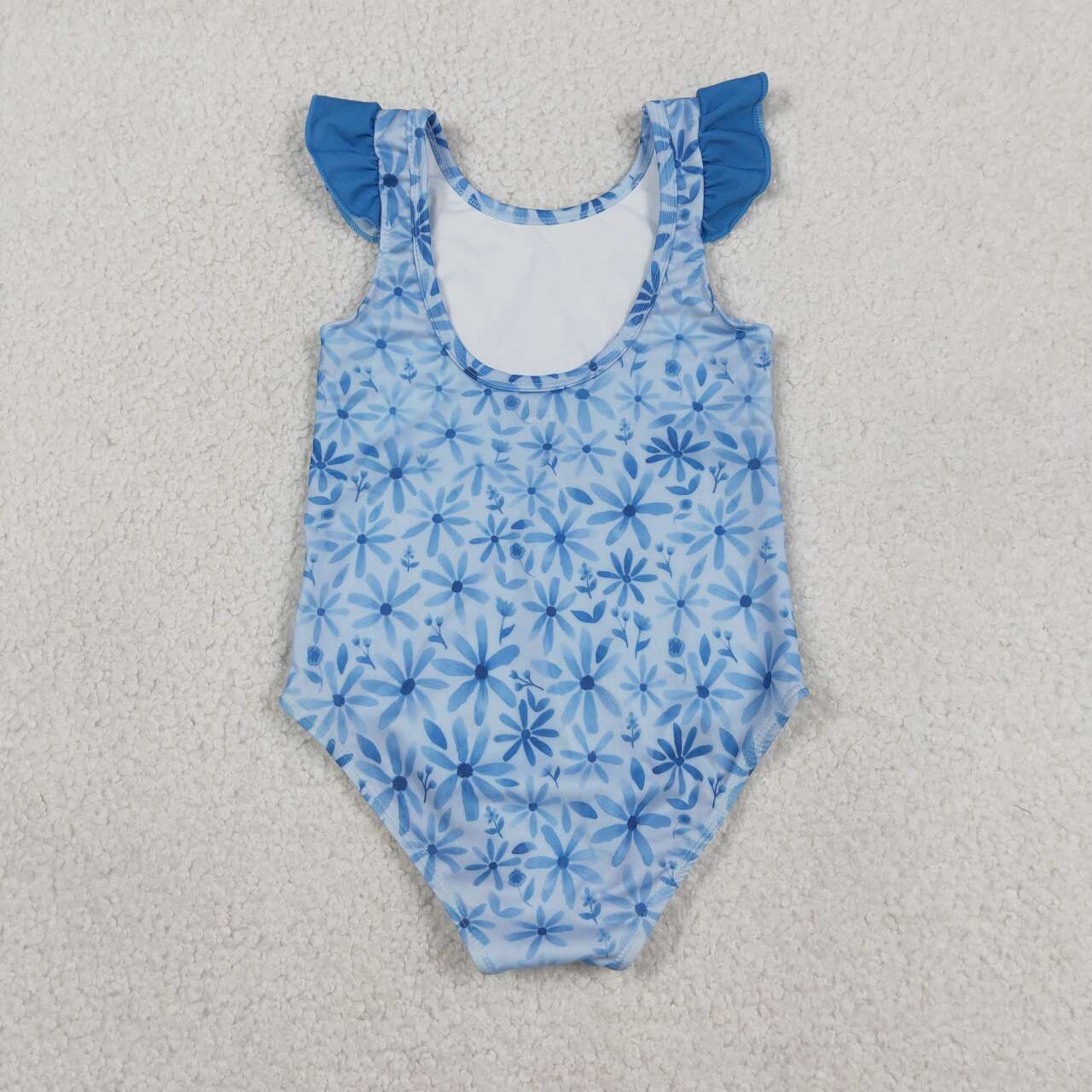 Baby girls one piece blue flower bathing suit kids swimwear