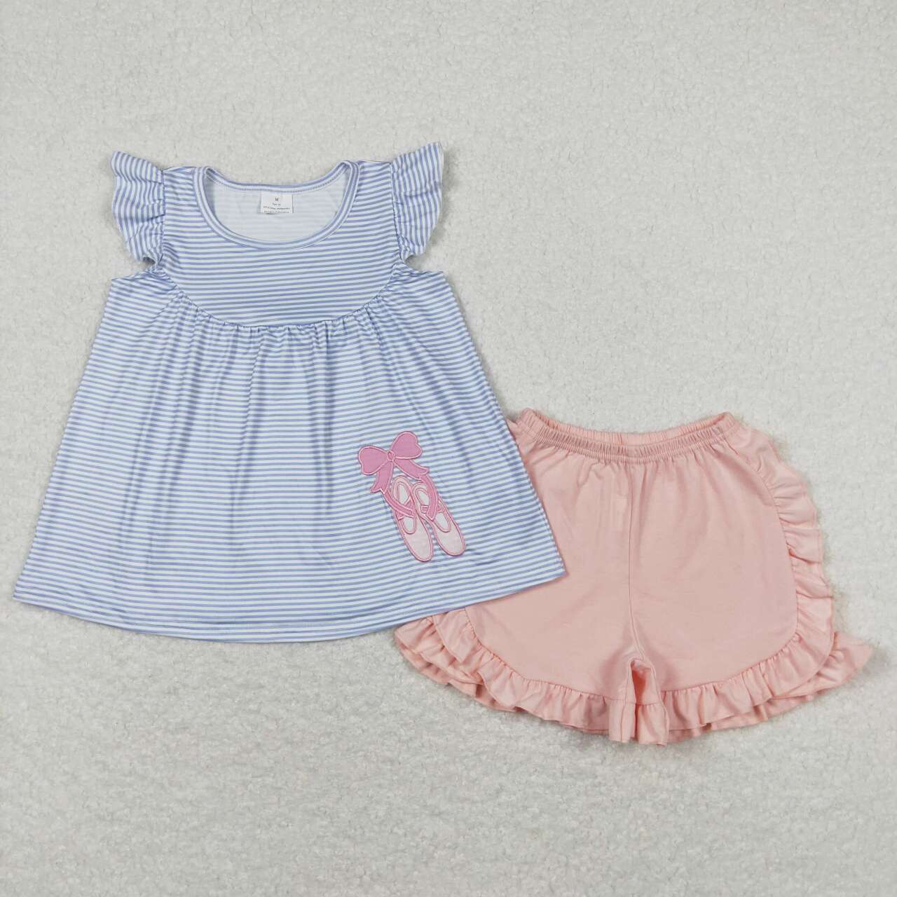 girls embroidery dance shoes top pink ruffle shorts outfit