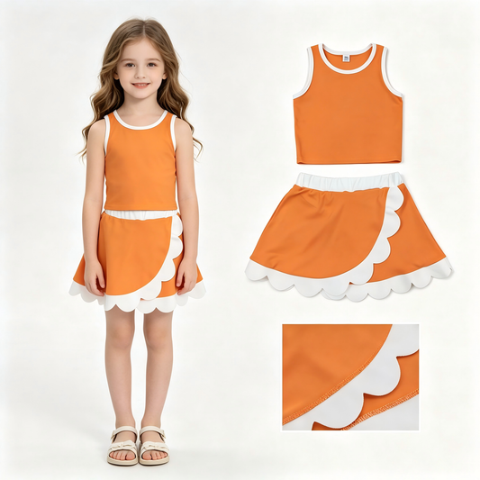Orange tank top matching skorts girls summer yoga set