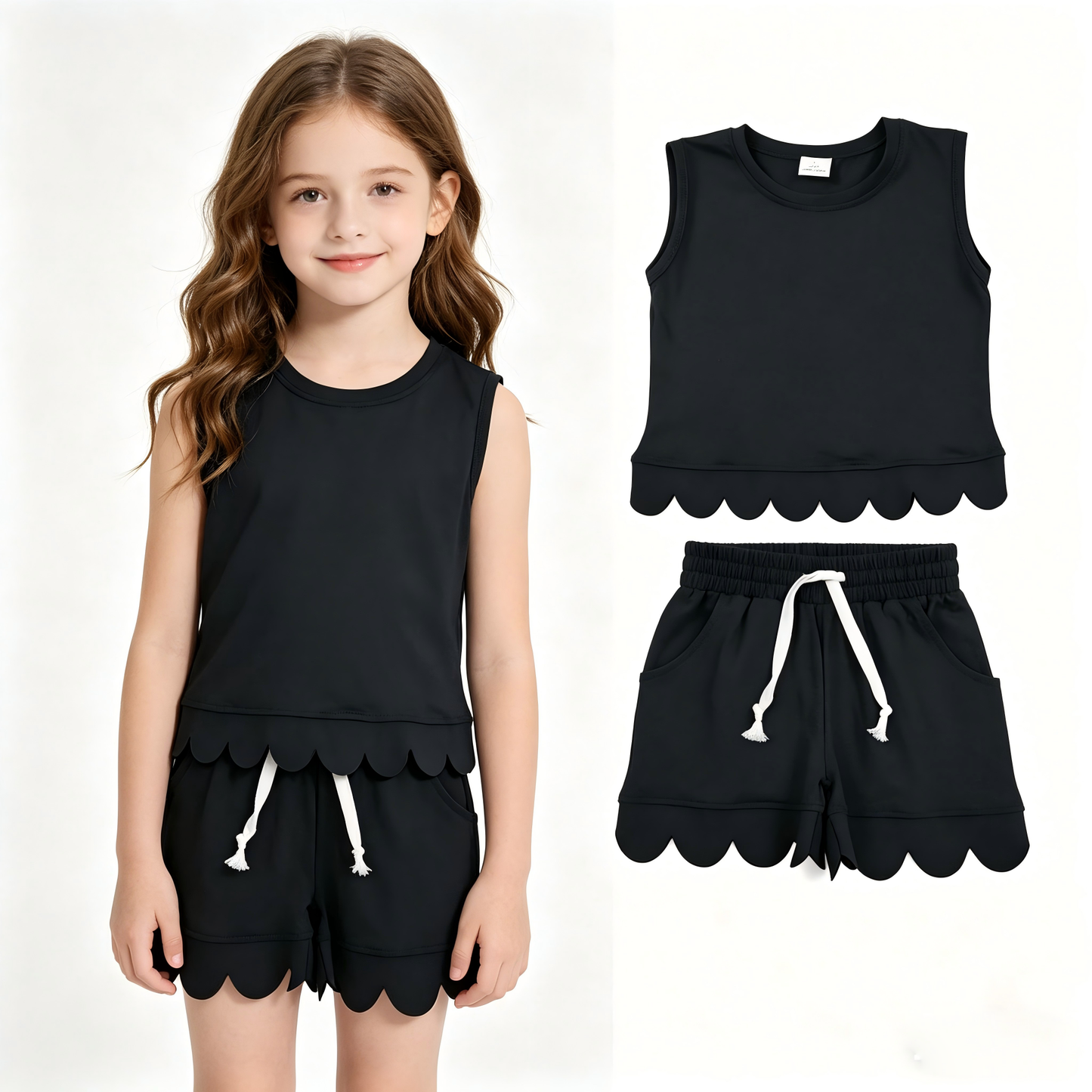 Black tank top matching shorts girls summer outfit