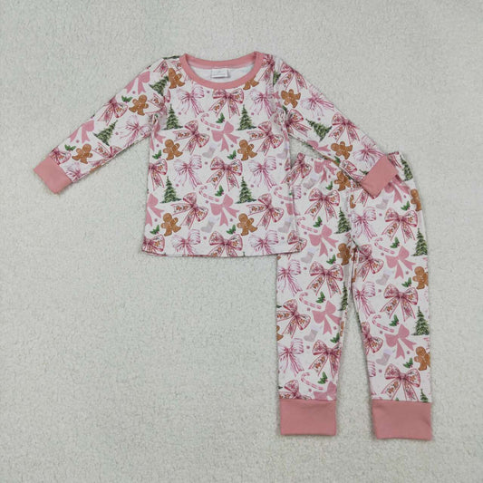 Christmas tree bow long sleeve pajama set outfit
