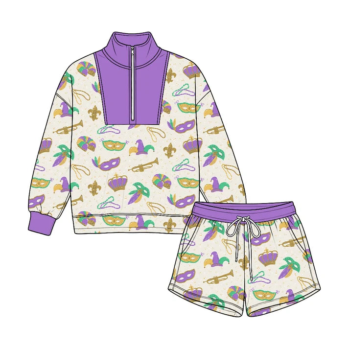 Toddle kids custom Mardi Gras holiday design long sleeve outfit