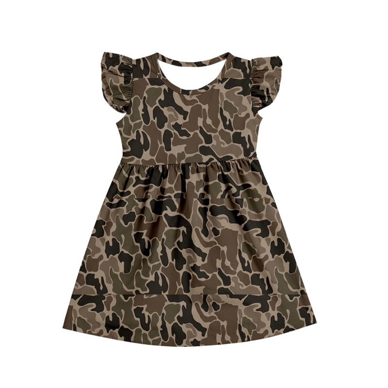 wholesale kids clothes flutter sleeve camo design dress