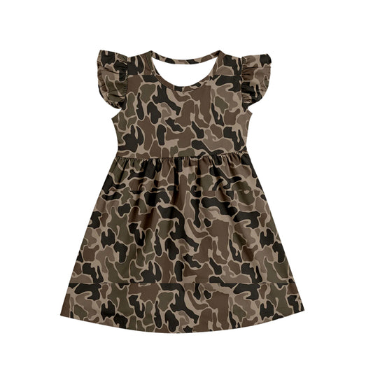 wholesale kids clothes flutter sleeve camo design dress