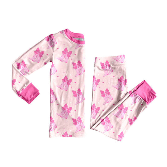 Valentines day western boots kids long sleeve pajama set wholesal factory price