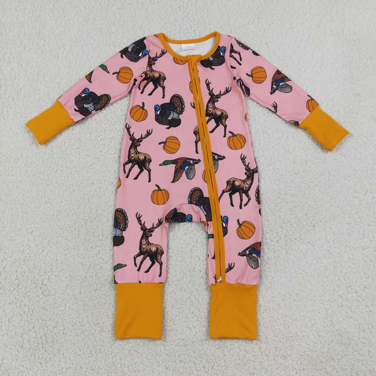 Toddle baby long sleeve duck pumpkin print zip romper