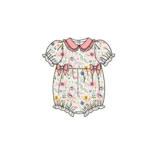 Kids baby short sleeve pink floral romper