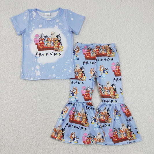 girls blue cartoon dog shirt matching pants outfit