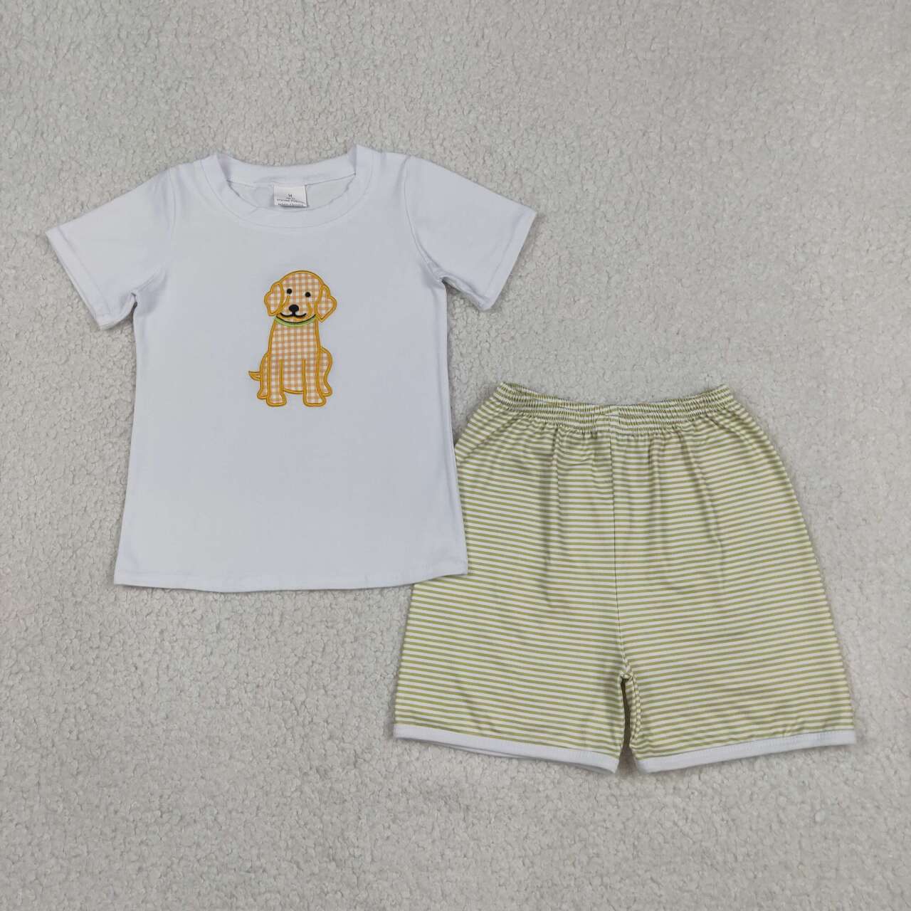 Embroidery Hunting dog short sleeve top matching shorts boy summer outfit