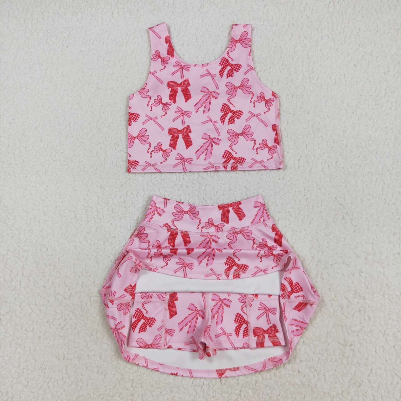 Baby girls pink bow active wear athletic summer yoga skirt outfit
