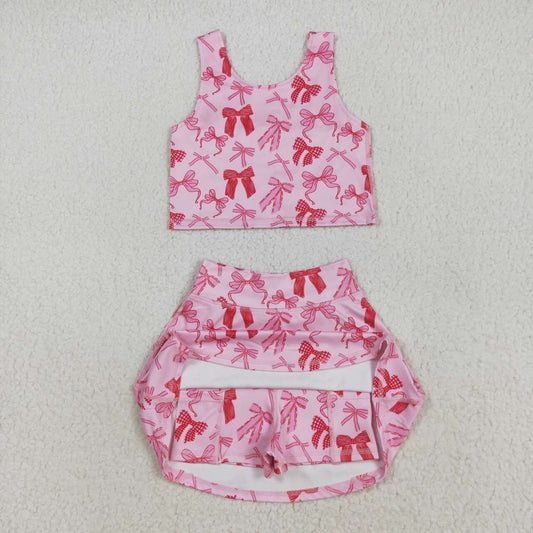 Baby girls pink bow active wear athletic summer yoga skirt outfit