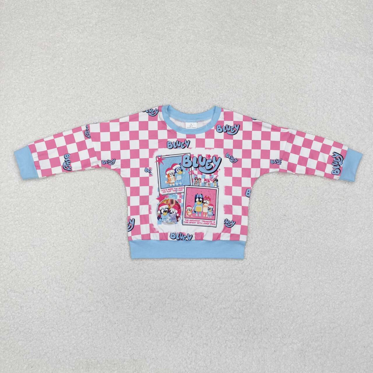 Christmas blue cartoon dog pink checkered matching clothes