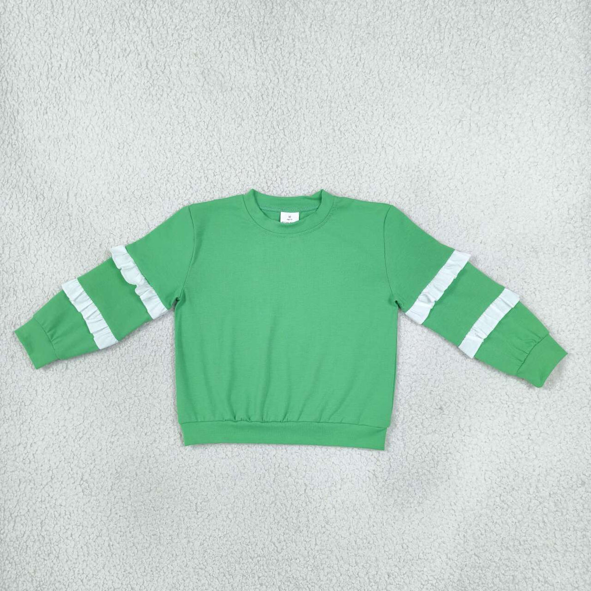 Green white color girls long sleeve pullover top