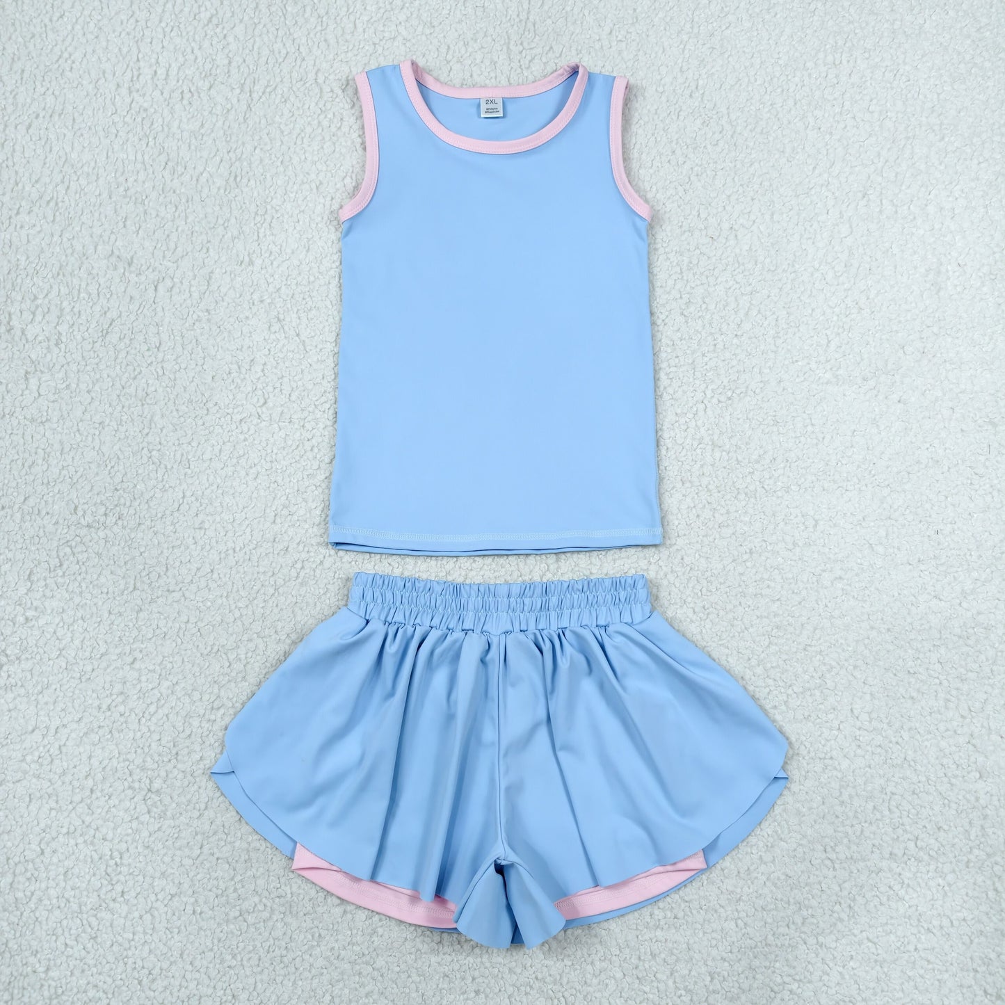 Blue yoga top matching shorts girls summer outfit