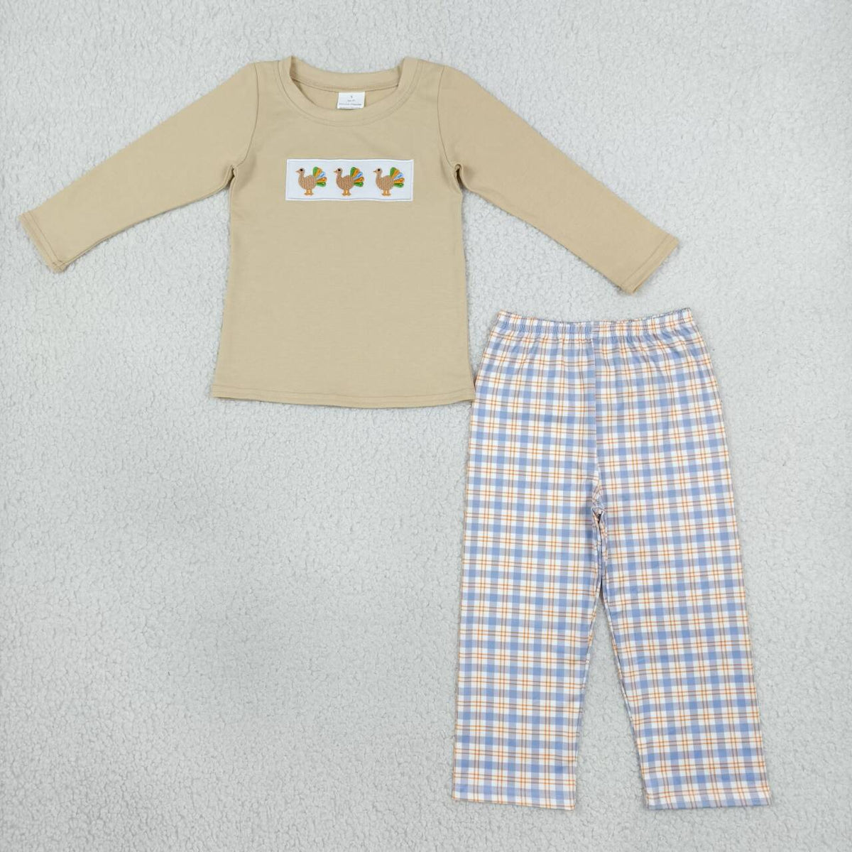 Thanksgiving turkey print long sleeve embroidery top matching pants boy outfit