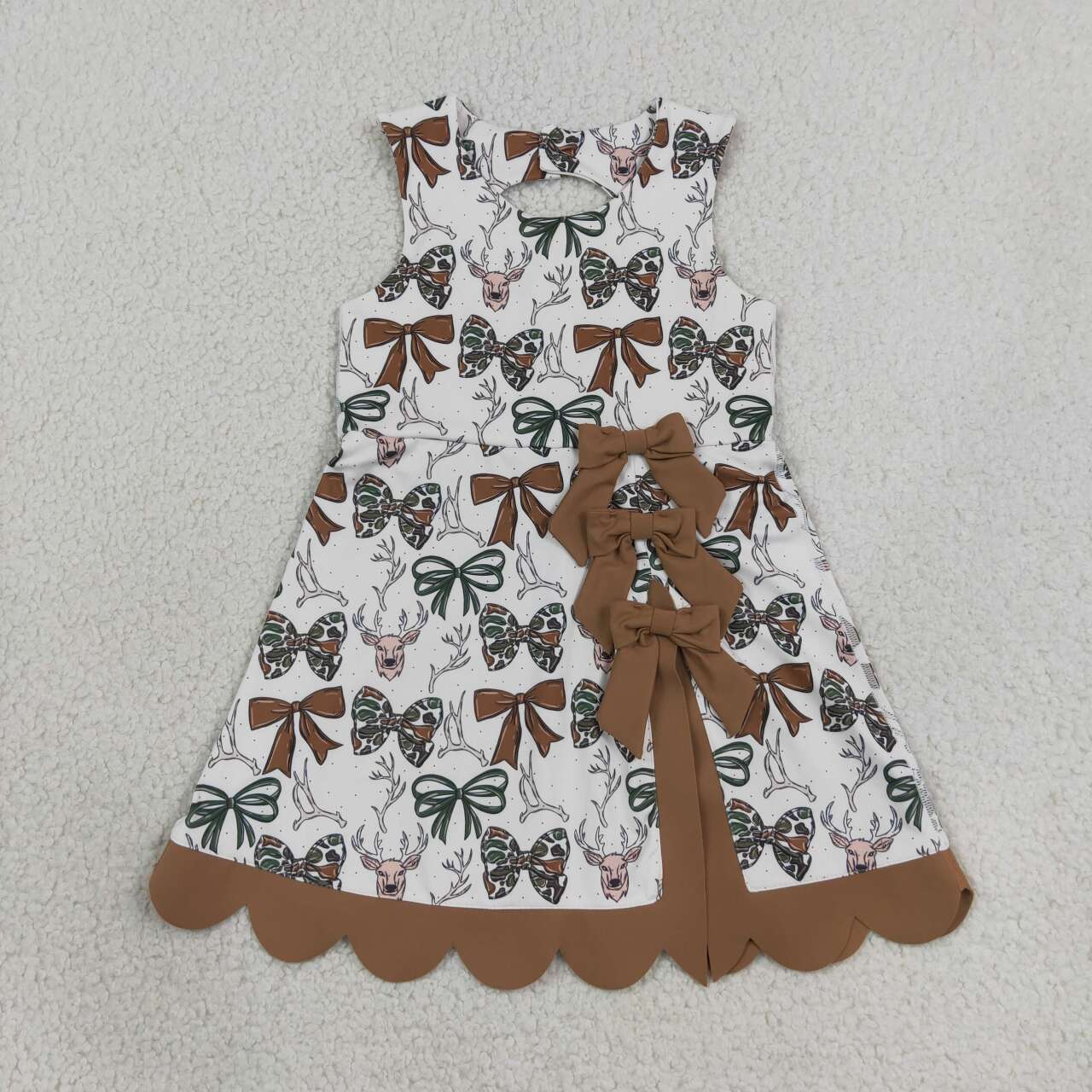 Green bow deer print girls summer yoga dress