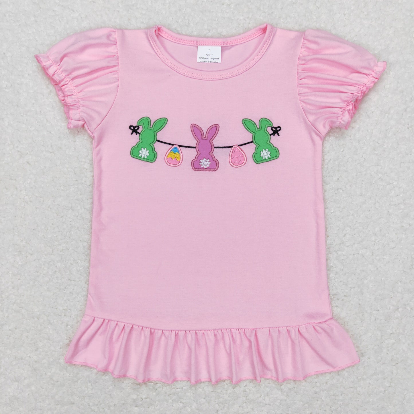 embroidery easter bunny eggs pink short sleeve shirt