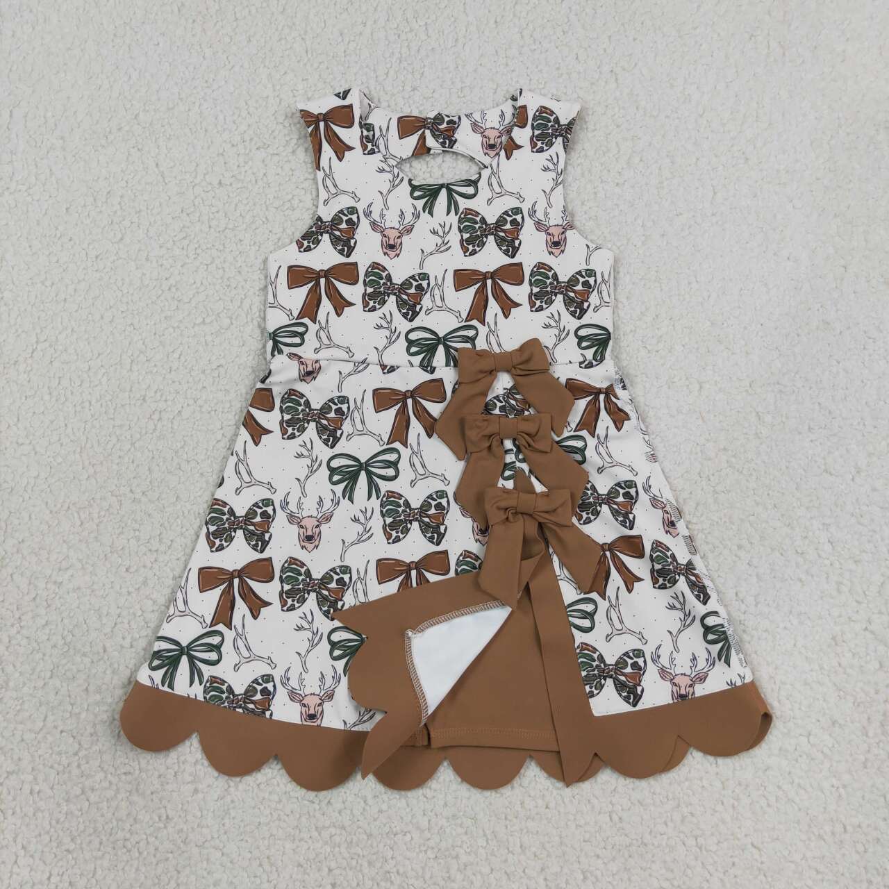 Green bow deer print girls summer yoga dress
