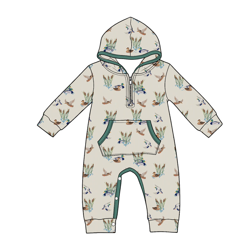 Mallard duck toddle baby boy long sleeve hoodie romper
