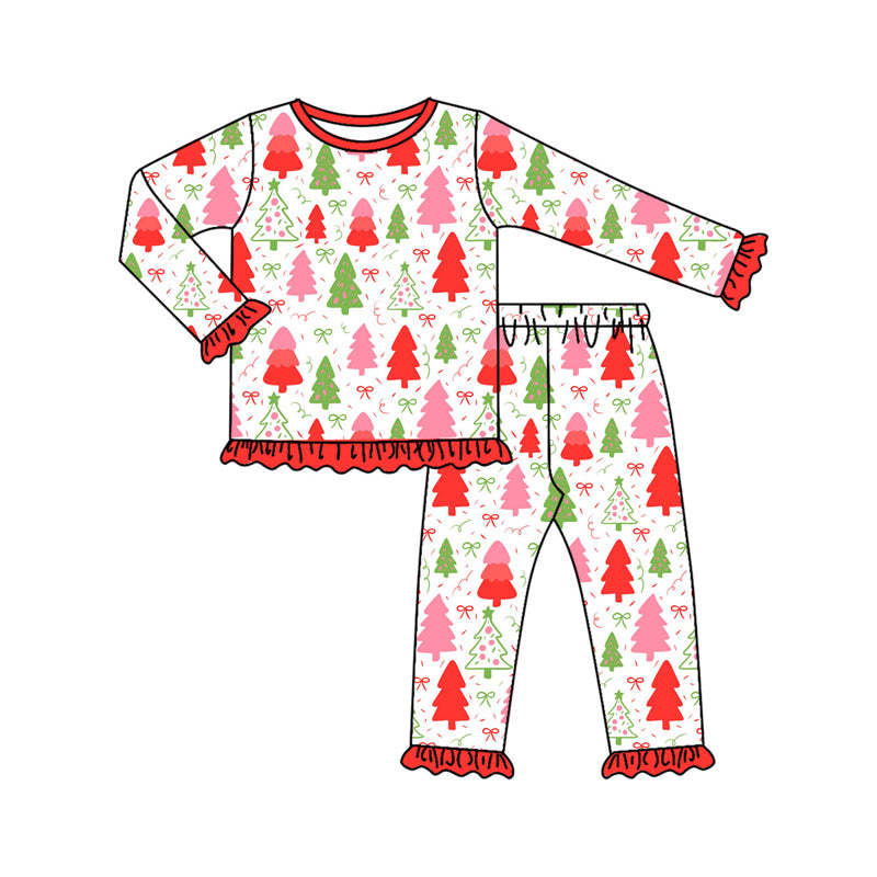 Kids girls Christmas tree design long sleeve outfit
