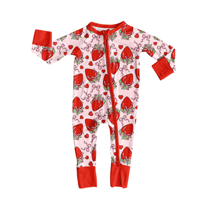 Strawberry design girls long sleeve zip romper
