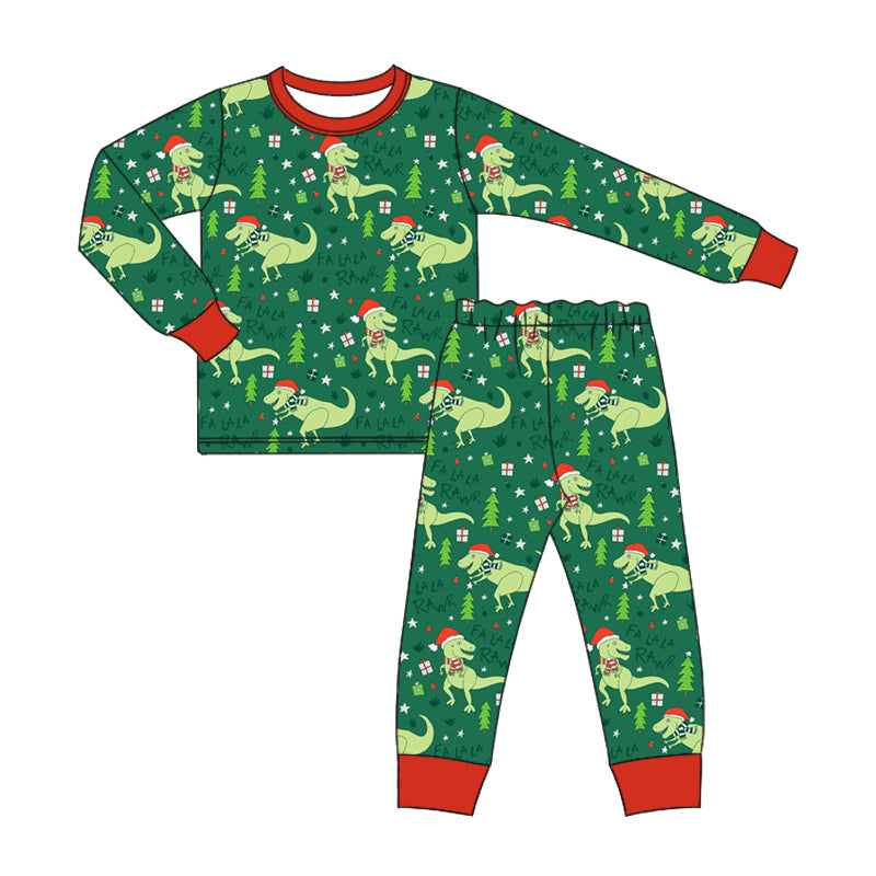 Boys Christmas dinosaur design long sleeve pajama set