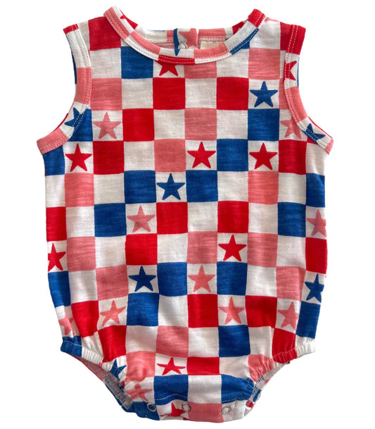 baby july 4th checkered romper preorder