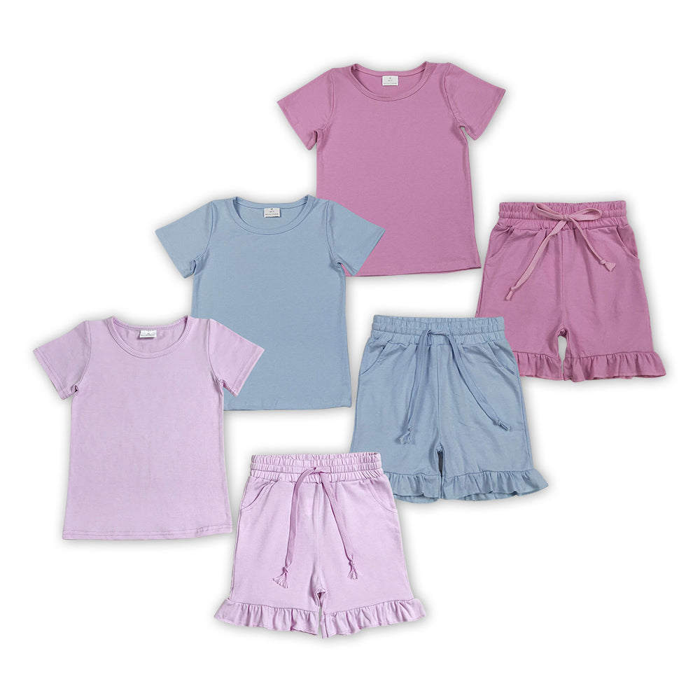Blue short sleeve top matching shorts girls summer outfit