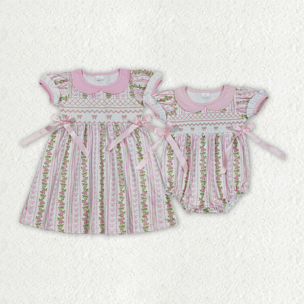 Baby girls pink floral short sleeve embroidery dress