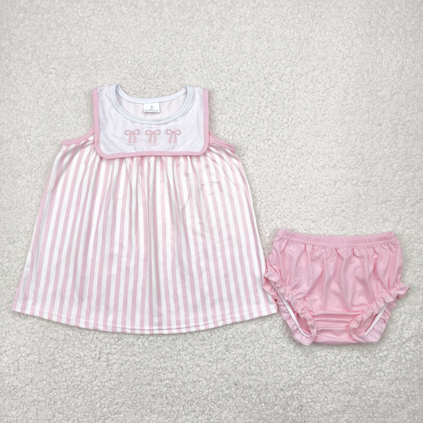 Toddle girls embroidery pink bow summer romper