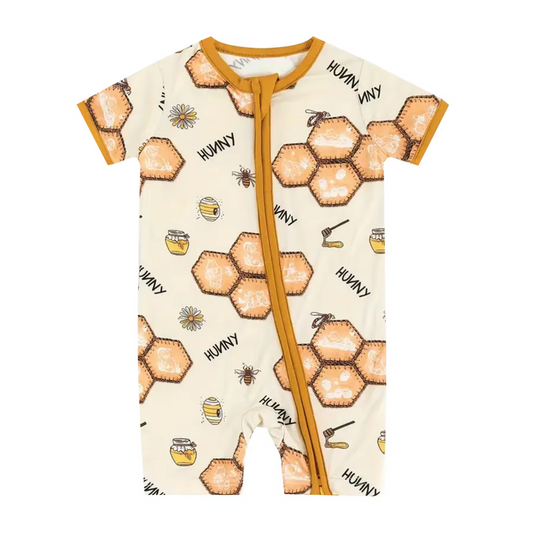 infant baby short sleeve bee design zip romper