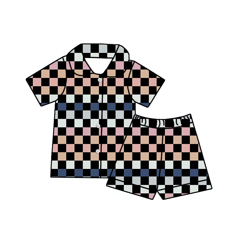 baby boy checkered wholesale short sleeve pajama set