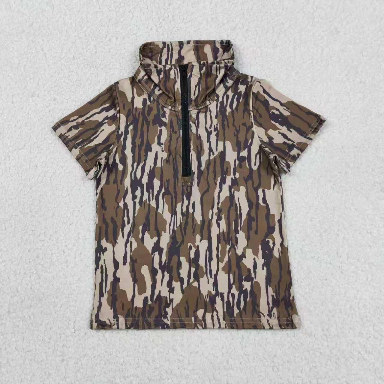 Dark grey Camo design print boy short sleeve pullover top