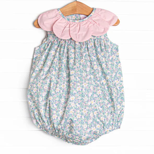 Toddle baby girl blue flowers boutique romper
