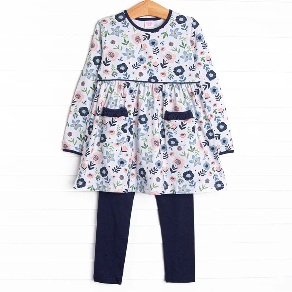 Toddle kids girl blue floral spring fall design outfit