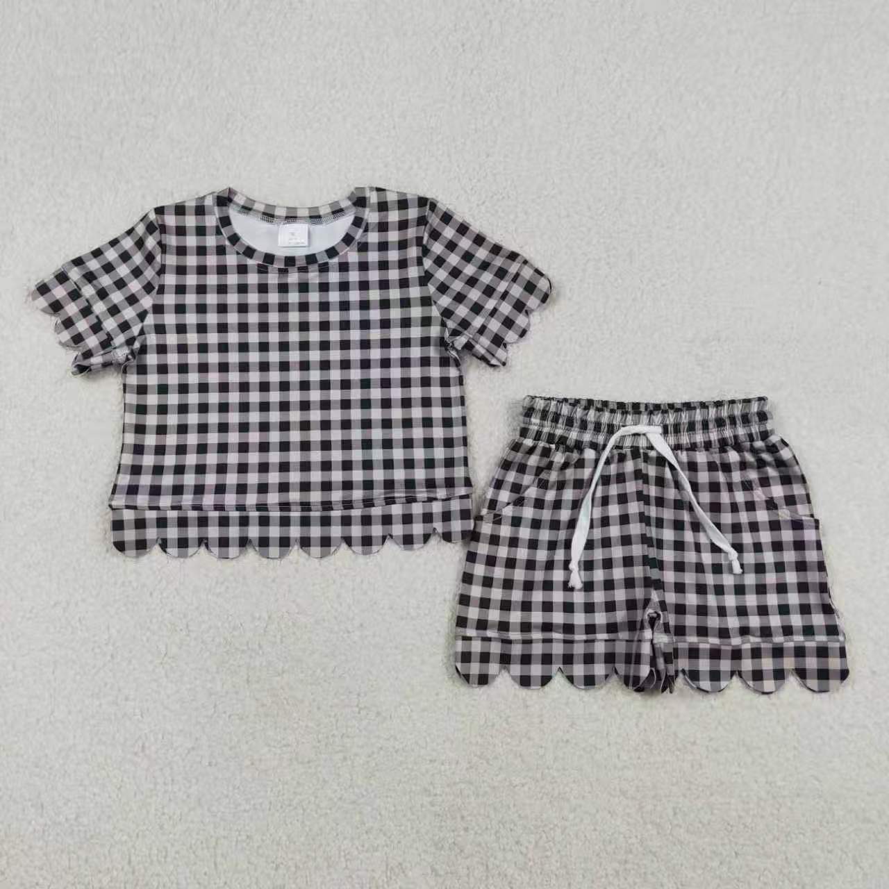 Plaid design toddle baby girls summer outfit