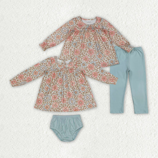 Toddle baby girl pink blue flower outfit
