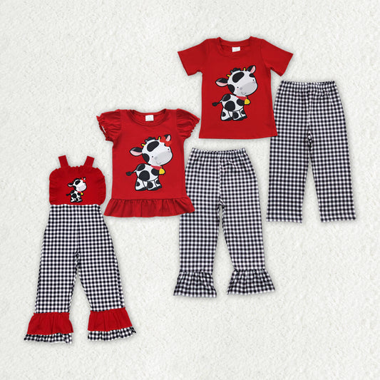sister brother embroidery cow matching sibling outfit