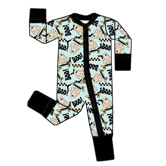 infant baby kids Halloween boo ghost long sleeve zip romper