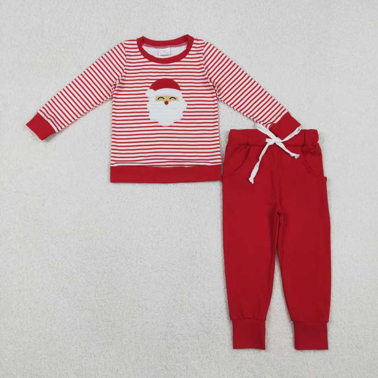 Christmas santa embroidery shirt matching pants girls outfit