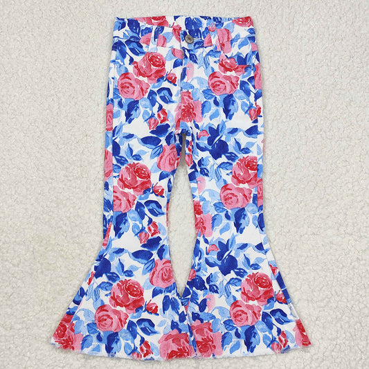 blue floral jeans bell bottoms pants