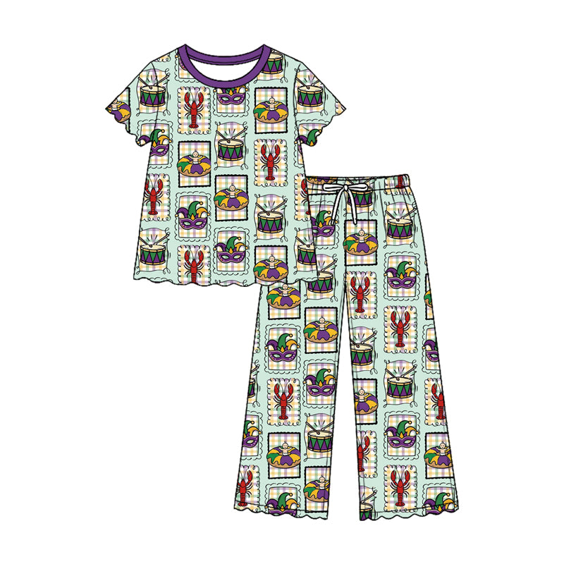 Toddle kids maridi gras design girl short sleeve clothes wholesale price