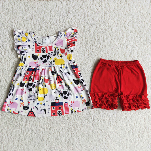 farm shirt red cotton shorts matching outfit